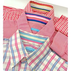 Lot of Three J.McLaughlin Mens Button Down Shirts Plaid Striped Cotton Spandex